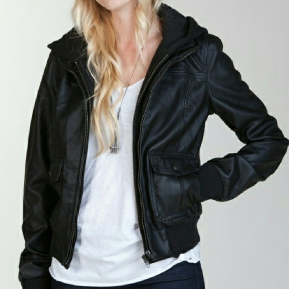 ❌ SOLD ❌ Obey Hooded Leather Jacket